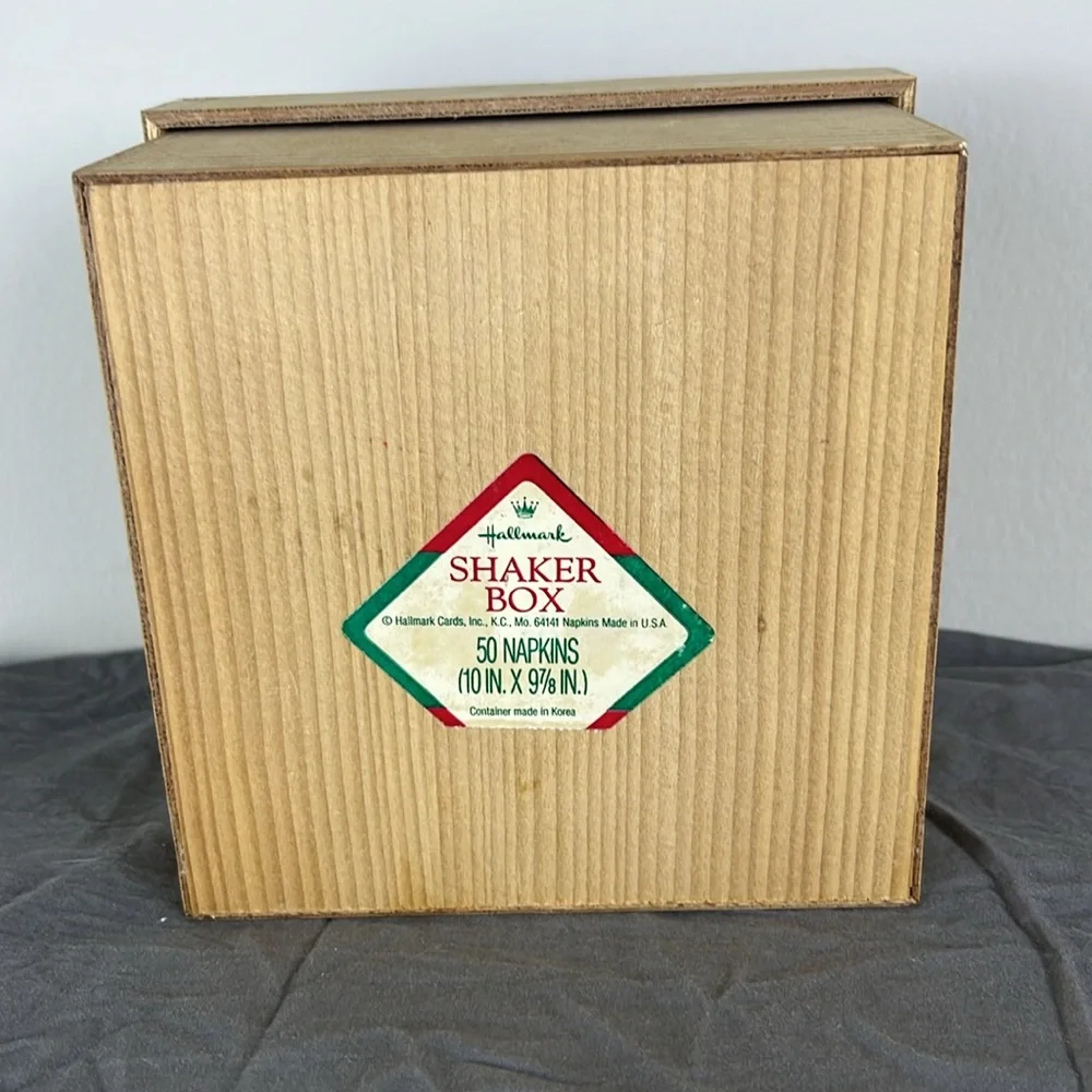 Vtg Hallmark Shaker Box Christmas Tree Plaid Wooden Napkin Holder Storage Box